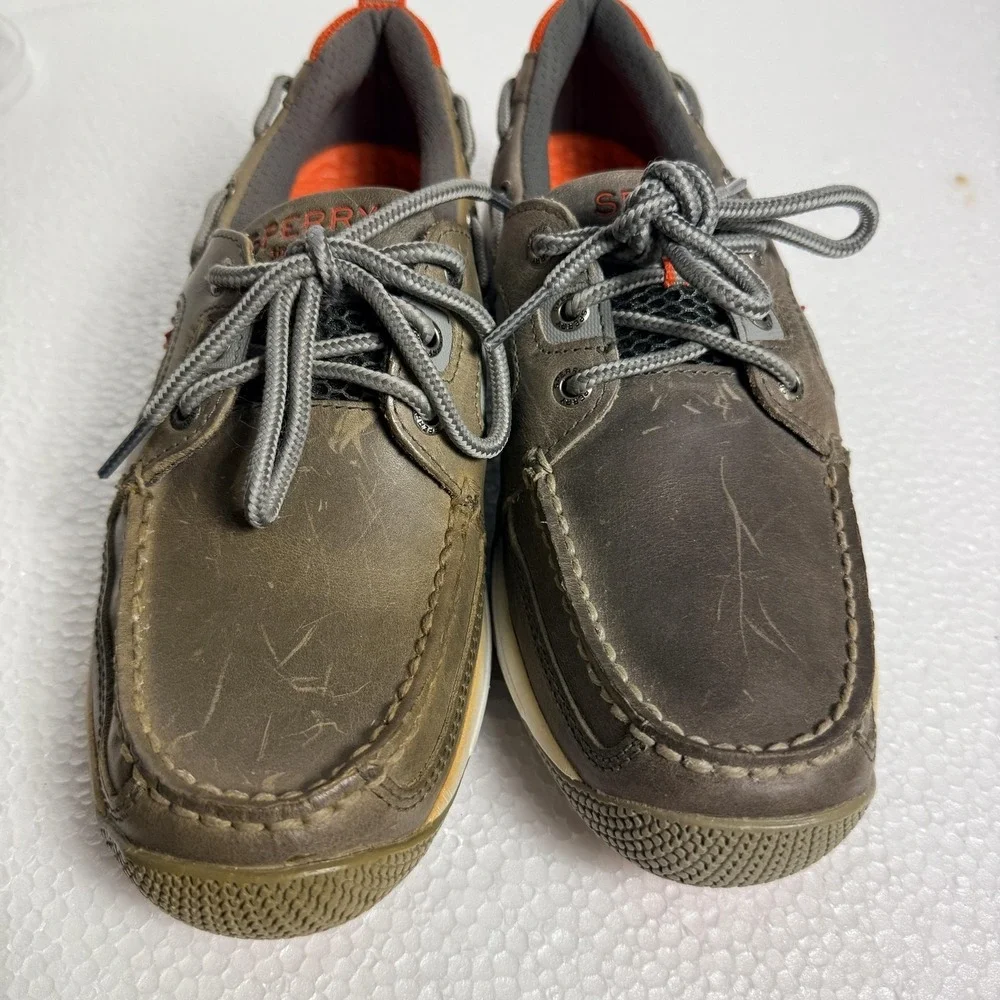 Sperry Shoes Mens Size 8 Brown Leather Boat Sneaker Mesh Lace Up Casual 10528703